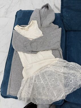 Zara Ivory Lace Slip with Grey Hoodie Layer